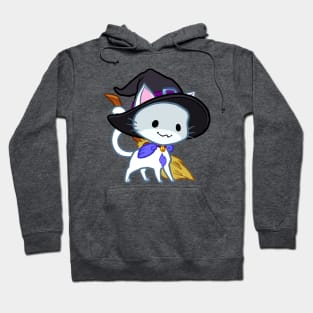 Halloween Chibi Winged Kitty - White Witch Cat Hoodie